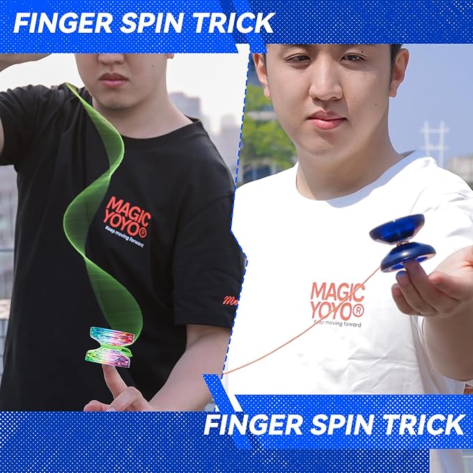 MAGICYOYO Responsive Yoyos for Beginner, Plastic Dual Purpose Pro Yo yo 2 Pack Gradient Yo-Yo K2 + Kids Yoyo K1 with 12 Yo-yo Strings, Yoyo Case + Accessories Kit (K2 Gradient + K1 Dark Blue)