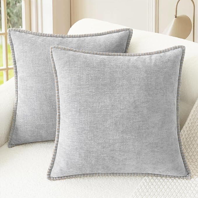 CaliTime Decorative Couch Throw Pillow Covers 16 X 16 Inches Moonbeam Gray | Pack of 2, Cozy Chenille Cushion Cases, Cotton Thread Stitching Edges, for Sofa Bed Living Room Farmhouse