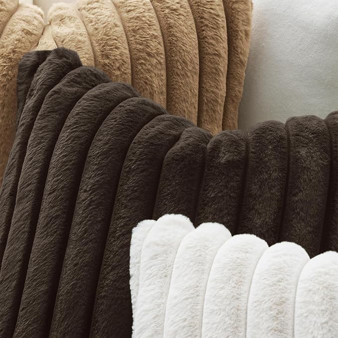 MIULEE Faux Fur Decorative Throw Pillow Covers 18x18 Set of 2 Dark Brown | Modern Fall Soft Plush Couch Pillows, Cozy Fluffy Cushion Covers for Sofa Bed Living Room Home Decor