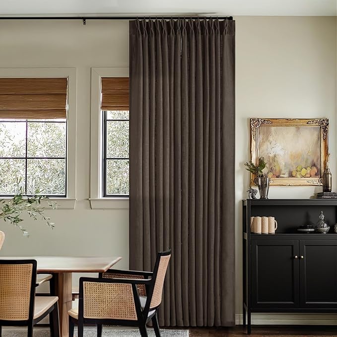 Dark Chocolate 80 Inch Pinch Pleated Semi Sheer Linen Curtains 2 Panels | for Living Room Bedroom, Memory Training Shaped, Light Filtering, Pinch Pleat Drapes with Hooks Rings, Window Curtains 40x80