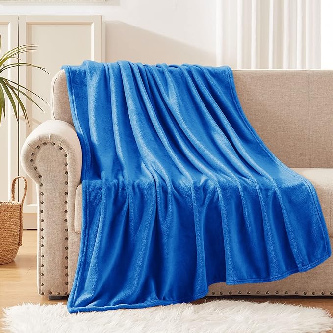 Exclusivo Mezcla Soft Large Fleece Throw Blanket for Couch, Cobalt Blue | 50x70 Inches, Double-Sided Brushed Flannel, Lightweight Plush Cozy Blanket for Home Decor, All Season, Machine Washable