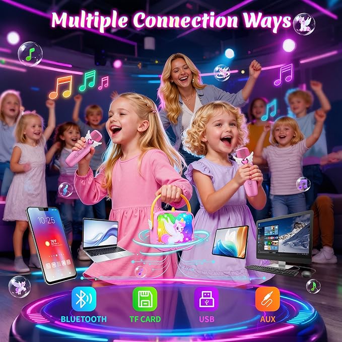 Unicorn Karaoke Machine with Wings & Castle Lights,2 Gem Microphones & 5 Magic Voice,Mini Bluetooth Speaker,Princess Toys & Unicorn Toys for Girls Age 3 4 5 6 7 8 9 10 Valentine's Day Birthday Gifts