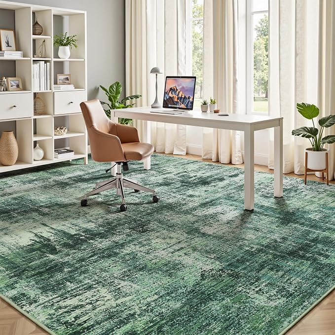 Lofus 5x7 Area Rug for Living Room, Abstract Washable Non-Slip Rugs, Green | Neutral Modern Carpet for Bedroom Dining Room Home Office Nursery, Stain Resistant Non-Shedding Foldable Indoor Rug