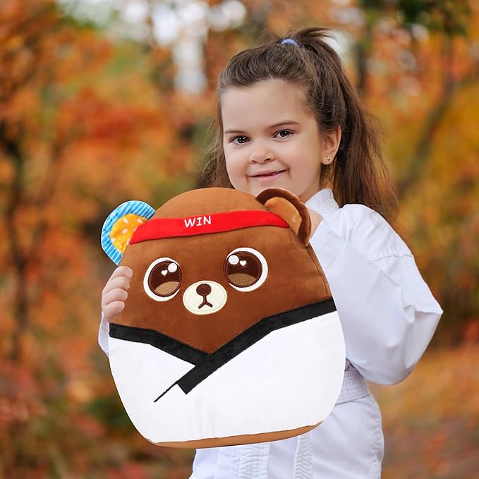 Easfan 12'' Taekwondo Bear Plush Pillow Soft Brown Plush Toy Cute Stuffed Animal Gifts for Boy Kids Toddlers