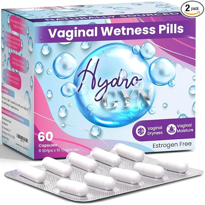 Hydro Gyn Vaginal Moisturizer Pills | Slippery Elm for Women Formulated to Support Healthy Moisture, Mood & Relaxation | Feminine Care Oral Capsules for Vaginal Dryness, ph Balance 60 Capsules (2)