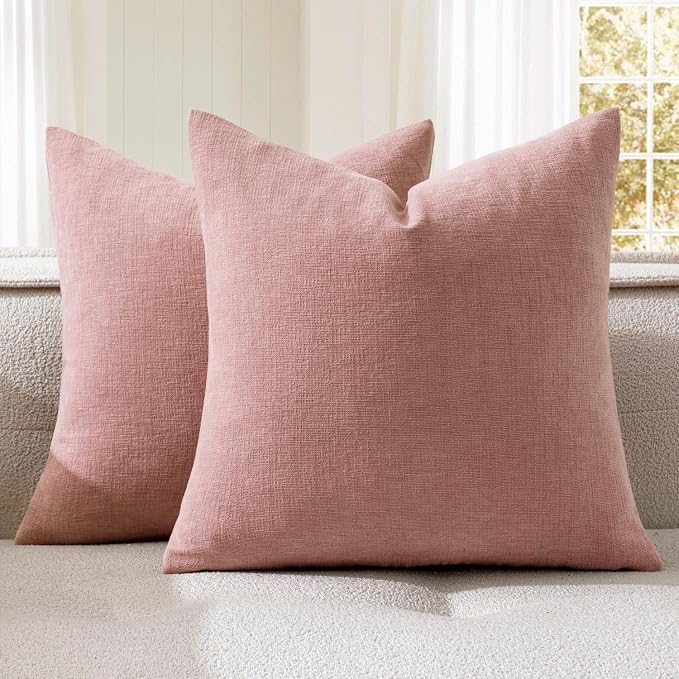 MIULEE Blush Pink Chenille Couch Throw Pillow Covers, 20x20 | Set of 2, Valentine Cute Romantic Decor, Soft Modern Style, Decorative Pillowcases for Sofa Living Room Bed