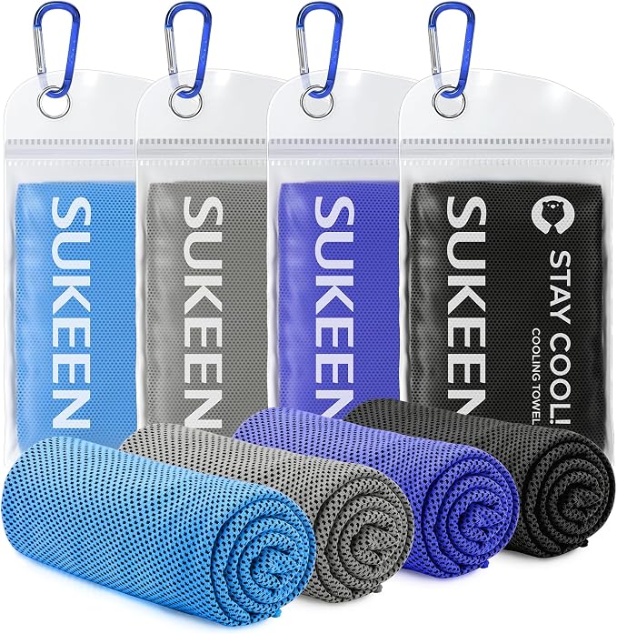 Sukeen 4 Pack Cooling Towels for Hot Weather 40"x12", Gym Towels for Men and Women, Soft Breathable Workout Towels for Yoga, Running, Sport, & More