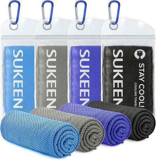 Sukeen 4 Pack Cooling Towels for Hot Weather 40"x12", Gym Towels for Men and Women, Soft Breathable Workout Towels for Yoga, Running, Sport, & More