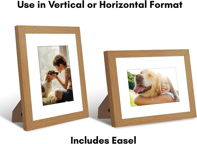 Americanflat 8x10 Picture Frame with Shatter-Resistant Glass - Use as 5x7 Frame with Mat or Display 8x10 Photo Without Mat - Signature Collection - Picture Frames for Tabletop and Wall - Dark Oak | Shatter-resistant glass, wall or tabletop display with...
