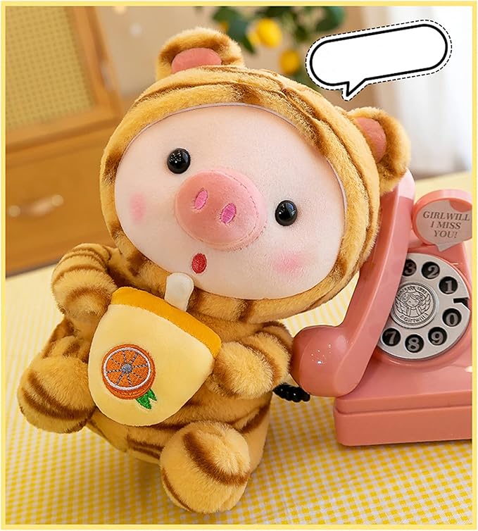 Pig Plush Pillow Pig Dressed Up As Frogs Tigers Rabbits Cute Plush Toy Gifts for Boy Girl (Yellow, 16.5 in)