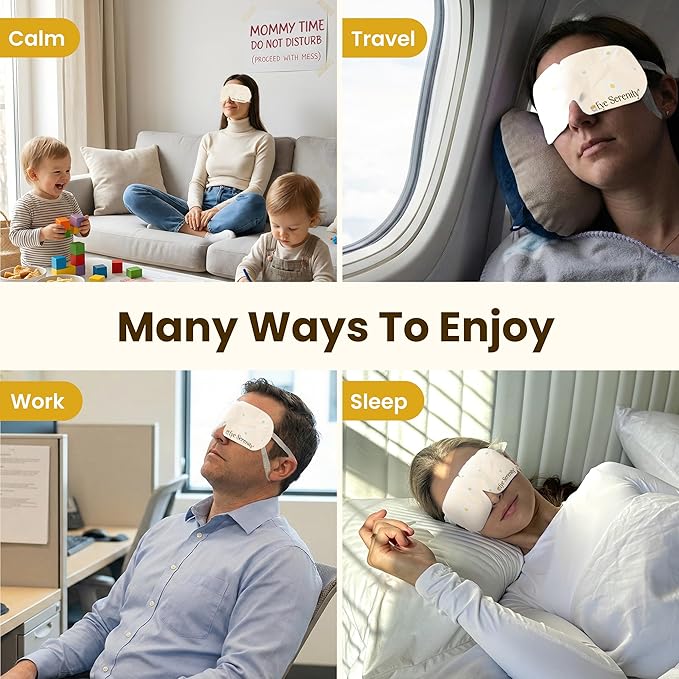 Eye Serenity Steam Eye Mask, Heated Eye Mask, Self Heating Warm Compress for Dry Eyes, Fast Relief for Stye, Puffy Sensitive Eyes, Moist Heat, Mothers Day Gifts for Women and Men - Chamomile