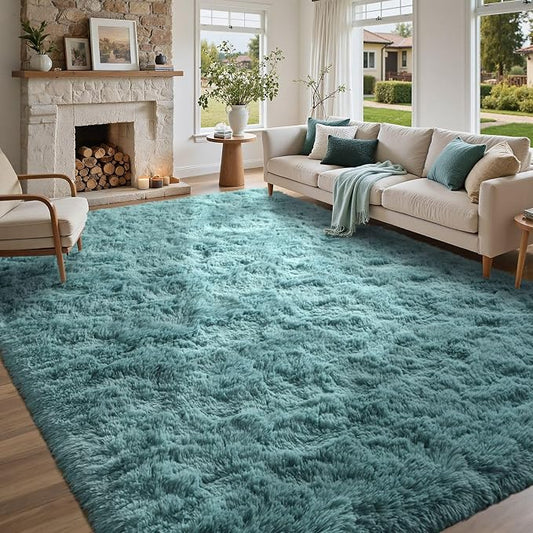 6x9 Rug for Living Room Teal Shag Area Rugs, Modern Plush Non-Slip Soft Carpets for Bedroom Kids Nursery Dorm Daycare Floor