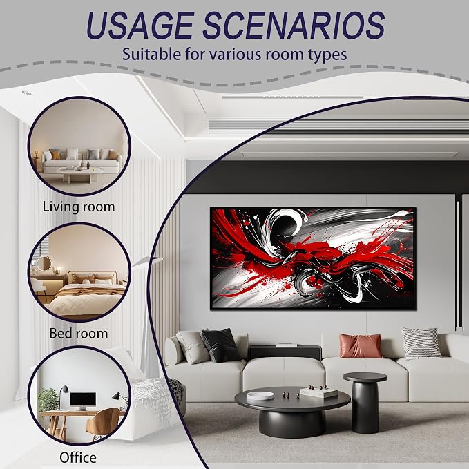 Black and White Red Large Canvas Wall Art for Living Room Black Framed Print Picture Painting Bedroom Office Wall Decor Modern Room Abstract Wall Decorations Artwork Size 30x60 Ready to Hang