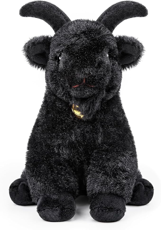Screaming Sitting Black Goat with Bell Plush Animal Toy 10in, Realistic Screaming Goat Plush Toy, Cute and Funny Black Goat Animal Plushies Model Gift Collection for Kids