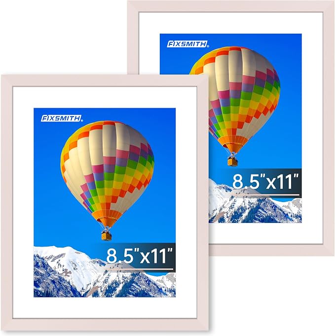 FIXSMITH 8.5x11 Picture Frame Set of 2, Pink Photo Frame with HD Plexiglass, Display Pictures 6x8 with Mat or 8.5x11 Without Mat, Black Picture Frames Collage Wall Decor, Gallery Wall Frame