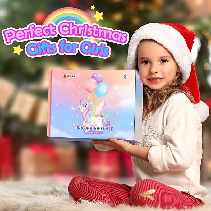 Unicorn Gifts for Girls Age 6 7 8 9 10+ Years Old, Birthday for Girls Surprise Box with Light Up Plush Star Pillow, Diary, Headband, Eye Mask, Water Bottle, Soft Plush Toys for Teens Christmas