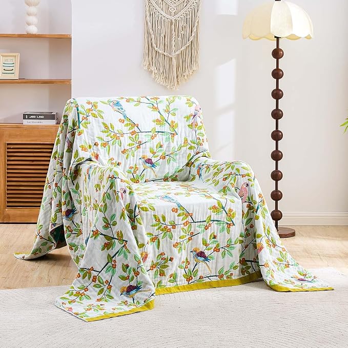 XIBLC Boho Throw Blanket for Bed, 100% Cotton Soft Rustic Quilt Fall Blanket, 80"x90" Floral Printed Farmhouse Decor Bed Blankets, All Season Rustic Reversible Bohemian Throw Quilt