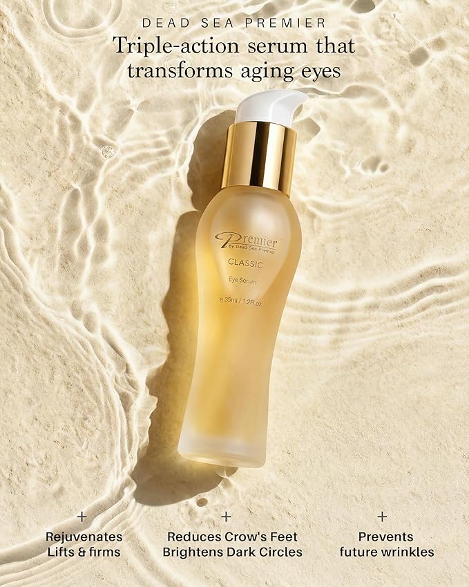 Premier Dead Sea Classic Eye Serum, Hypoallergenic, Age defying, Helps minimize wrinkles, Dark circles, Sagging skin, Reduce bags, with vitamins A & E 1.2 fl.oz