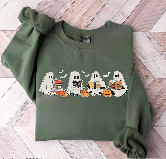 YOUNG GREEN Halloween Party Crewneck Sweatshirt Cute Ghost Sweatshirt Gift For Womens Spooky Season Shirt