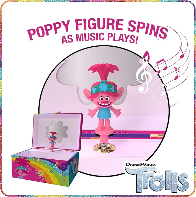 Trolls Jewelry Box for Girls - Musical Jewelry Box with Spinning Figurine, Trolls Toys for Kids Ages 3-5 - Plays Trolls Theme Song - 6 x 4.7 x 3.5 in