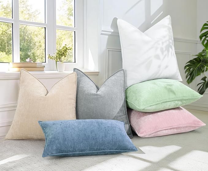 decorUhome Chenille Blue Grey Velvet Throw Pillow Covers 26x26 Set of 2 | Fall Soft Euro Sham Couch Decorative Modern Farmhouse Pillow Cases with Elegant Design for Sofa Bed Living Room Home Decor