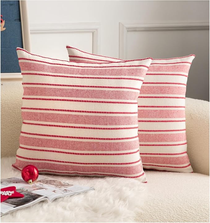 Cethom Christmas Valentines Pillow Covers, Boho Textured Red Pillow Case, Pillow Covers 18 x 18 Inch Set of 2 Valentines Day Decoration, Chair Sofa Bedroom Living Room Home Holiday Decor Cushion Case