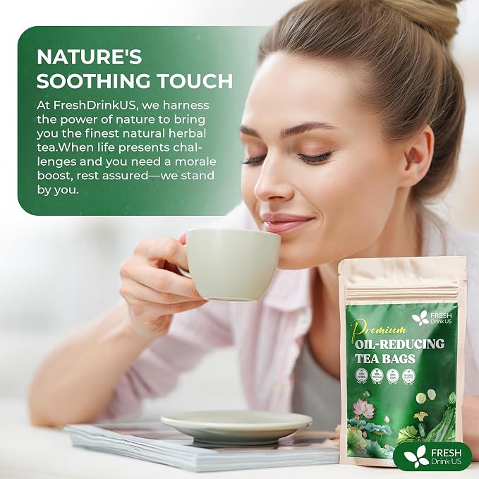 FreshDrinkUS, Oil-Reducing Herbal Tea – 10 Tea Bags | Blend of Winter Melon, Lotus Leaf, Ginger, Hawthorn, Gardenia Fruit, Rose, Cassia Seed & More | Naturally Caffeine-Free | Delicious Hot or Iced
