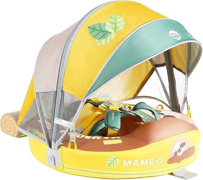 Baby Floats for Pool with Canopy Removable Sun Protection Canopy Mambobaby Float Non Inflatable Upgrade Add Tail Avoid Flip Waterproof Skin-Friendly Infant Swim Float 3-24 Months