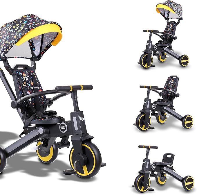 Adventure Pro Summer Edition - Foldable Tricycle for Toddlers-Big Canopy, Basket,Travel Backpack and Parent Bag - Toddler Tricycle for Ages 10 Months to 5 Years (Cosmos/Black)