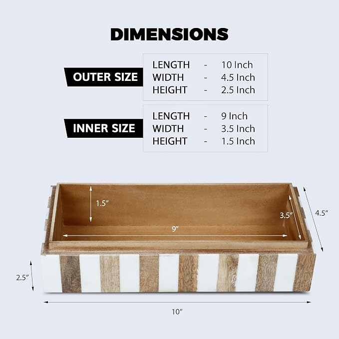 Handicrafts Home White Decorative Storage Box with Lid Wooden Coffee Table Storage Box Decorative Organizer for Living Room Decor – Resin Inlay Marquet Chevron Collection - 10x4.5x2.5