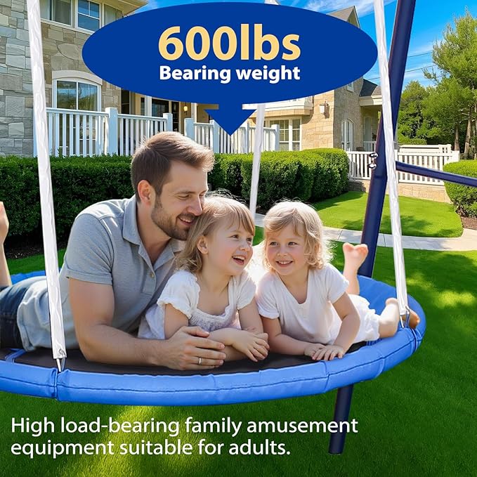 JYGOPLA 50-Inch Saucer Swing with Frame & Stand - Heavy Duty 600 lbs Capacity, Outdoor Swing Sets for Backyard Family Fun, Kids 3-12 & Adults, Easy Assembly (Blue)