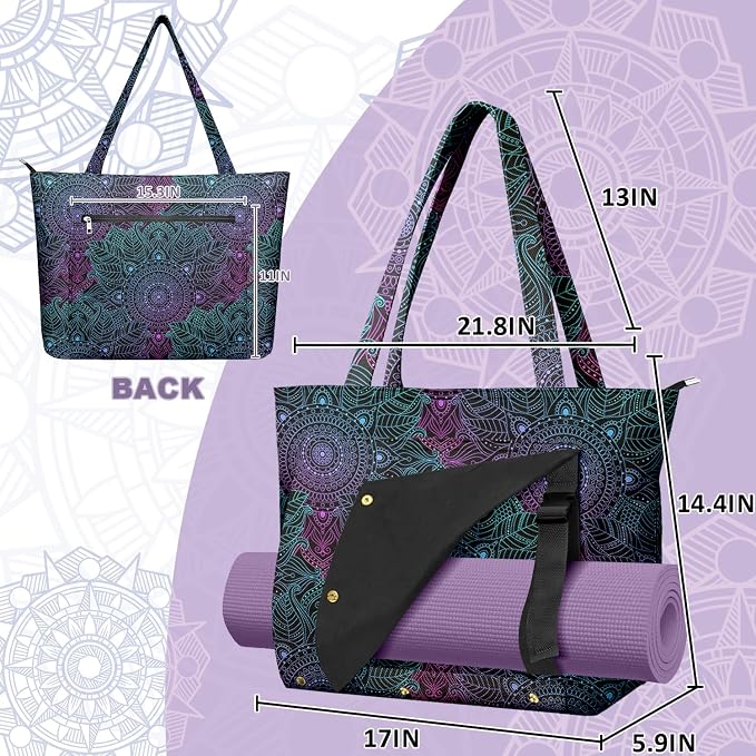 Yoga Bag for Women, Large Canvas Yoga Mat Tote Bag with Yoga Mat Carrier - Large Mat Pocket Fitness Tote for Pilates, Gym, Travel, Office & Beach