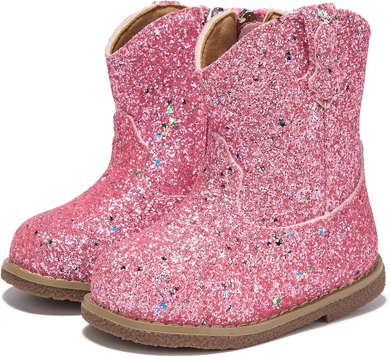 Newsonet Baby Cowboy Cowgirl Boots Infant Western Boots Toddler Boys Girls Round Toe Riding Mid Calf Boots All Seasons for 6 9 12 18 24 Months