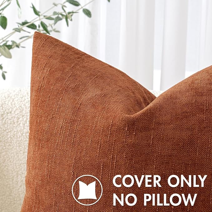 MIULEE 24x24 Inch Euro Textured Chenille Fall Pillow Covers Burnt Orange | Pack of 2 Fall Decorative Soft Throw Pillows, Solid Textured Cushion Covers, Home Decor for Bed Couch Sofa Bedroom Livingroom