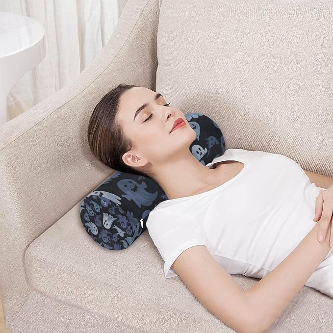Ghost Black Blue White Neck Roll Pillow Bolster Round Health Memory Foam Long Cervical Cylinder Pillows with Removable Washable Cover for Body Bed Legs Back Yoga