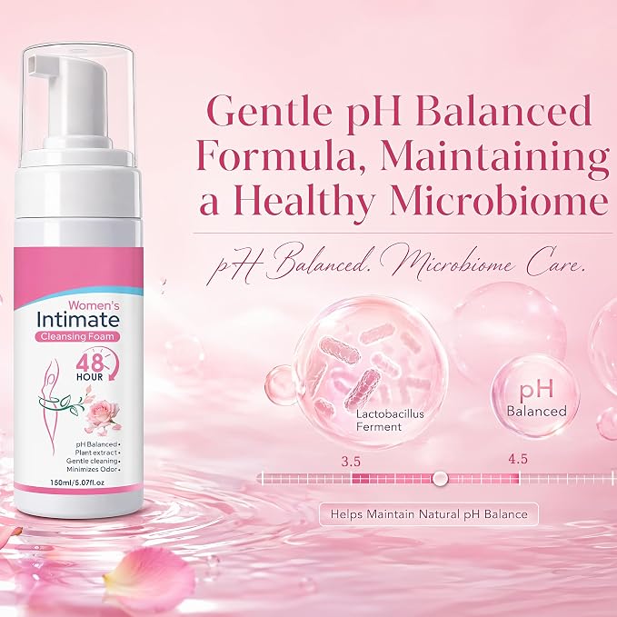 AOAO Intimate Wash for Women, Gentle Sensitive Feminine Wash, ph Balance Cleanser, Herbal Infused Cleansing Foam, Probiotic Enriched, Self-Foaming Pump, Sulfate-Free, 5 Fl Oz