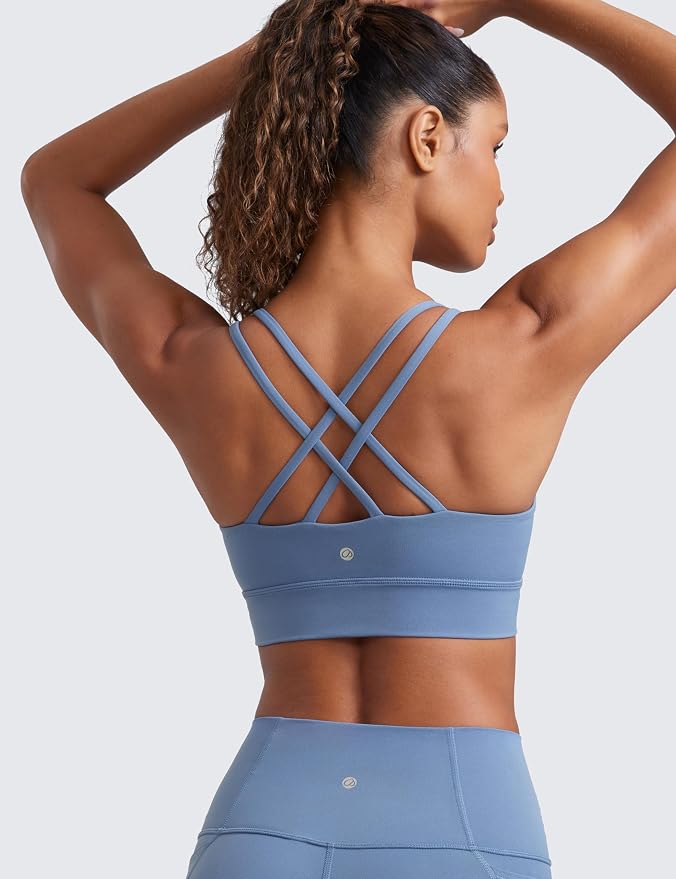 CRZ YOGA Softness Mold Butterluxe Strappy Longline Sports Bras for Women - Double Spaghetti Strap Workout Yoga Crop Top