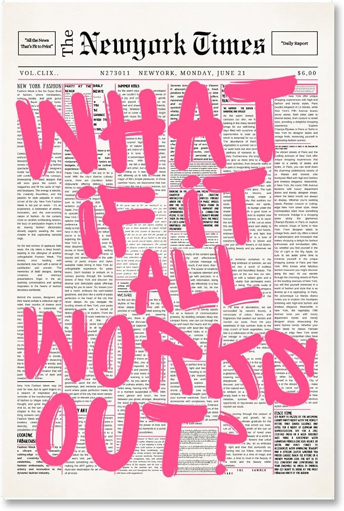 LEKDRA What If It All Works Out Poster Retro Newspaper Pink Wall Art Positive Affirmation Quote Minimalist Canvas Painting Prints Wall Decor Aesthetic for Home Bedroom Office 8x12inch Unframed