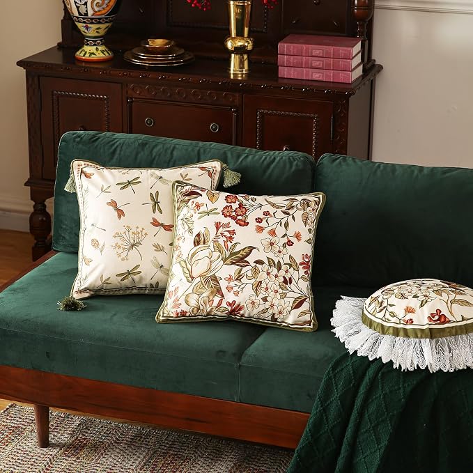 Designer Vintage Velvet Throw Pillow Cover,18"x18"-Grace A | Pillow Cover,Concealed Zipper Design,Dragonfly Pattern,Sofas,Bedroom,Living Room,Lounge Chairs,All Season Home Decor