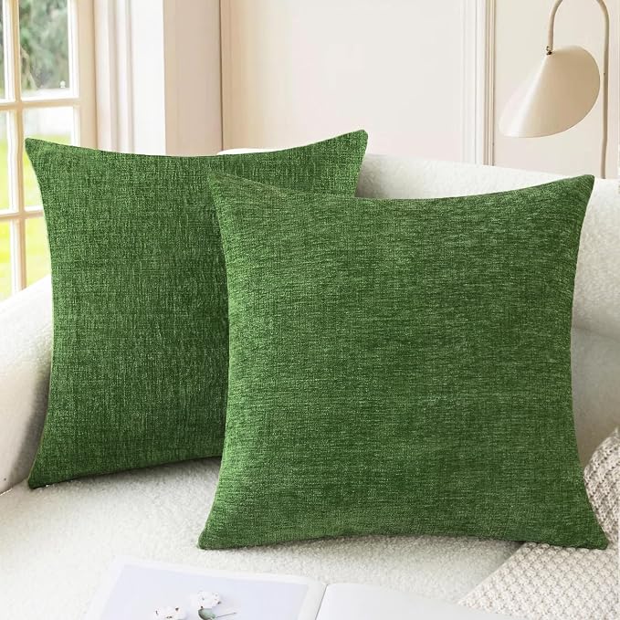CaliTime Decorative Couch Throw Pillow Covers 16 X 16 Inches Forest Green | Pack of 2, Cozy Chenille Cushion Cases for Sofa Bed Living Room Farmhouse Home