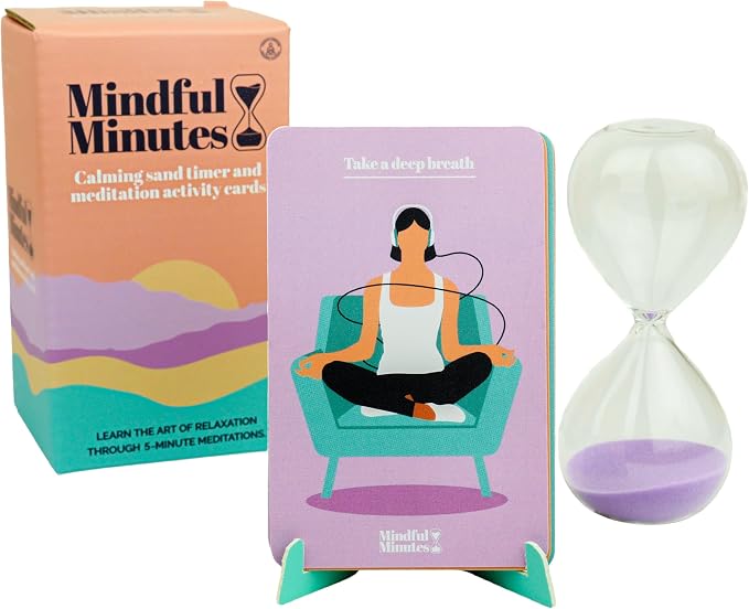 Gift Republic Mindful Minutes Meditation Cards and 5 Minute Sand Timer Calming Meditation Gift Mindfulness Self-Care Affirmation Anxiety Relief Gift
