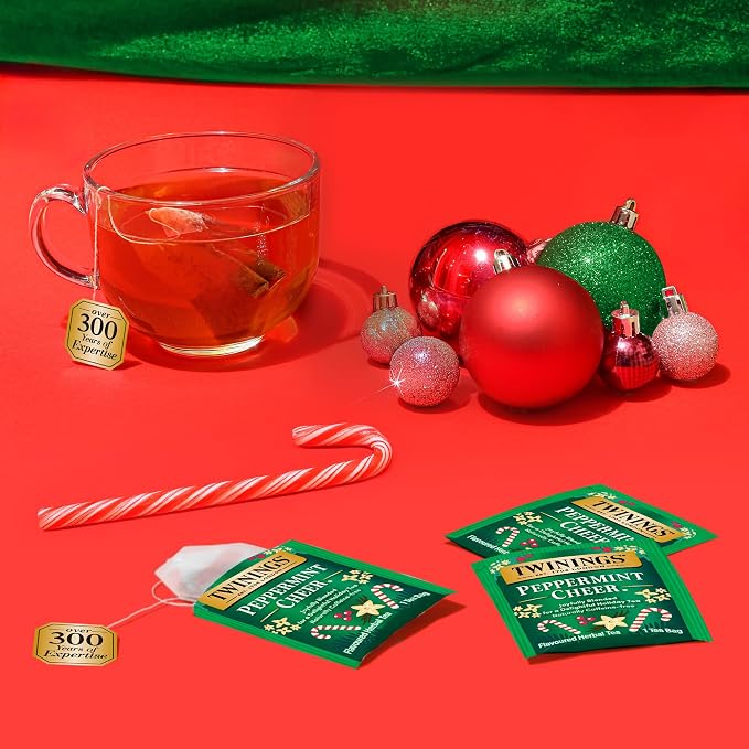 Twinings Peppermint Cheer Herbal Tea Individually Wrapped Bags, 20 Count (Pack of 6), Peppermint & Creamy Vanilla, Naturally Caffeine-Free, Enjoy Hot or Iced, 120 Teabags
