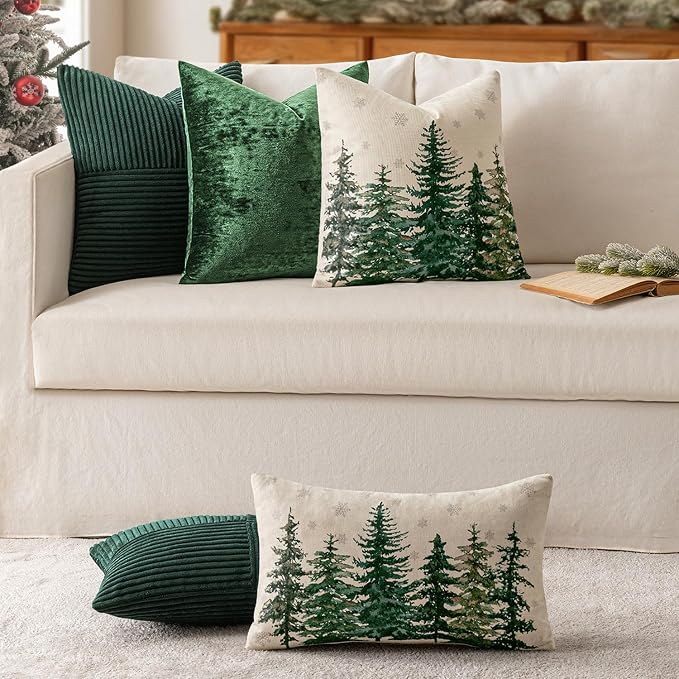 MIULEE Army Green Decorative Euro Sham Pillow Covers 24x24 Inch 2 Pack | Boho Farmhouse Pillow Covers, Soft Cross Corduroy Patchwork Textured Cushion Cases For Couch Bed Sofa