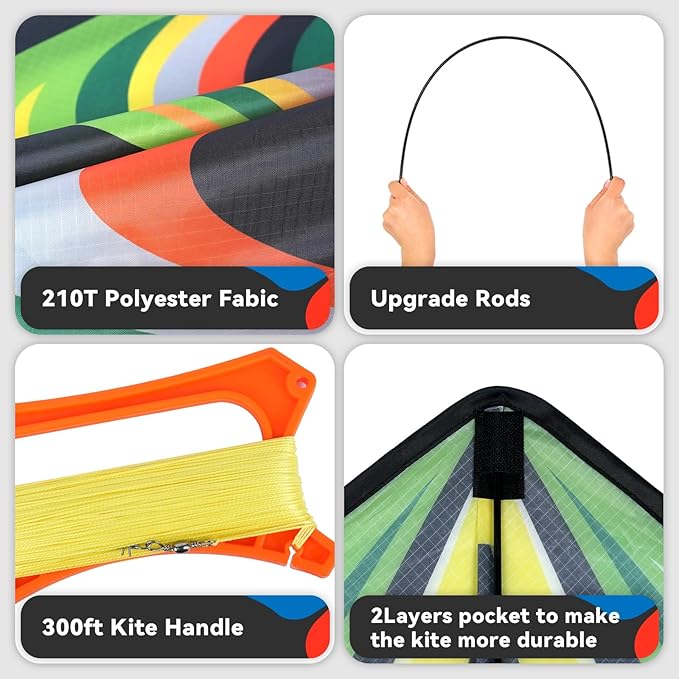 Kite, Large Delta Kites for Kids and Adults, Easy to Fly Rainbow Kites, Durable Multifunctional Beach Kite, Tangle-Free Flight Line, Durable