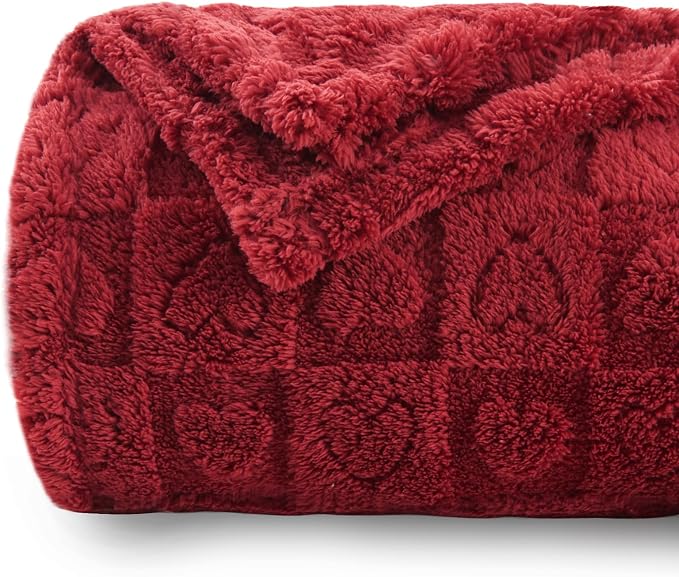 NEWCOSPLAY 3D Heart Checkered Flannel Queen Blanket, Red Heart, 90"x90" | Super Soft Cute Lightweight Decorative Premium Silky Fleece Blanket for Couch Sofa Bed, Gift for Women Men, All Season Use