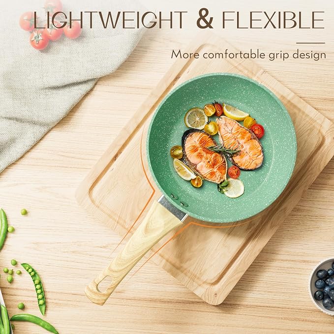 Innerwell 8-Inch Nonstick Frying Pan Small Egg Pan Skillet | Even Heating All Stove Compatible, PFOA PFOS Free, Granite Stone Cookware Skillet, Healthy and Non Toxic, Green