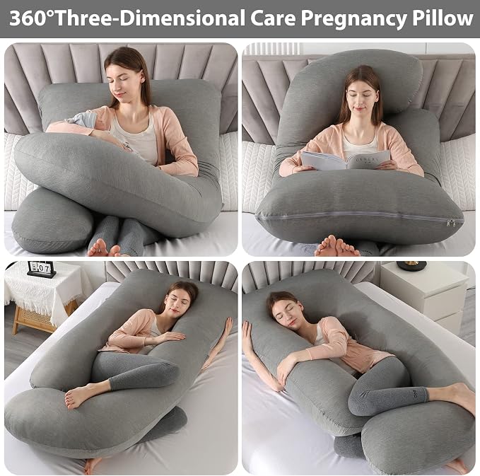 Elover Cooling Pregnancy Pillows for Sleeping,U Shaped Full Body Pillow with Removable Cover,Pregnant Women Must Haves,Maternity Essential,Black Grey