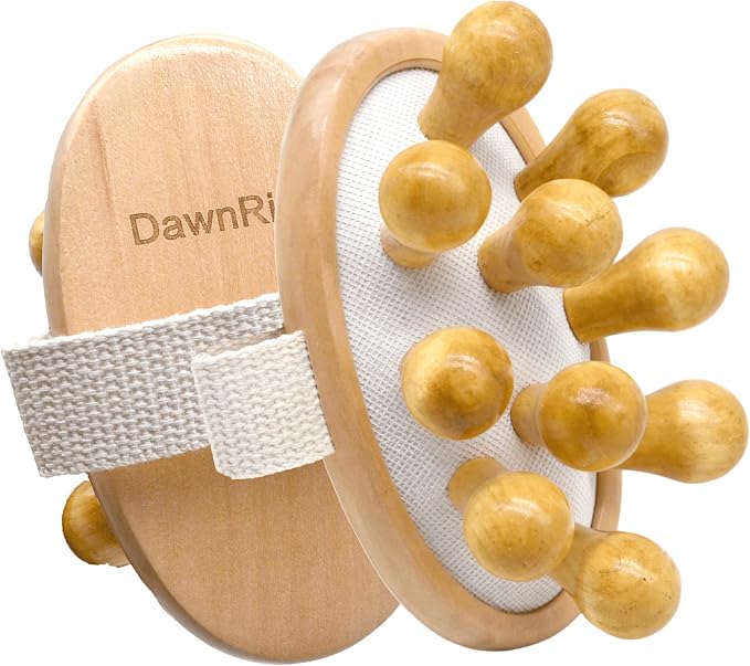 7-Piece Massage Kit – with DawnRise Therapy Massage Board - Jade Roller - Facial Tool - Wooden Bath Belt - Wooden Roller - Bath Brush & Canvas Bag for Full Body & Muscle Massage
