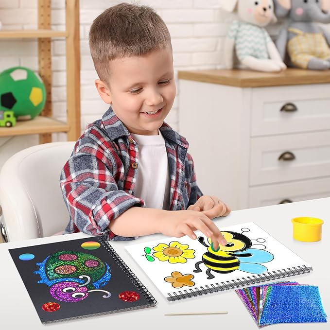 Foil Craft Bugs Butterfly DIY Art Fun Kits Set, No Mess Creative Foil Art Drawing Game for Kids, Birthday Gifts Crafts Supplies Travel Toys for Girls Boys Ages 4-9