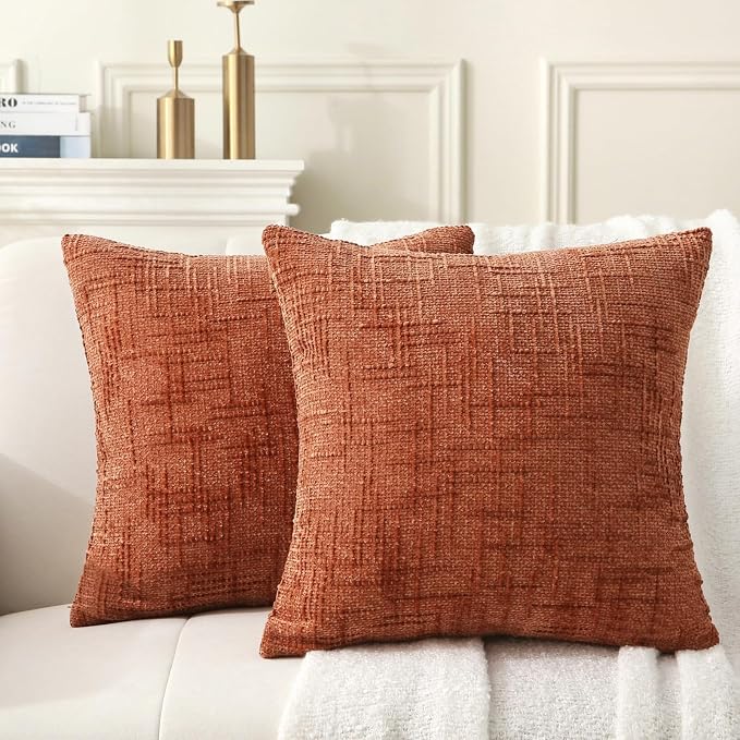 18" x 18" Decorative Throw Pillow with Inserts, Set of 2 Soft Modern Farmhouse Throw Pillows, Square Boho Pillow for Couch, Bed, Sofa Decor (Brick-red, 18" x 18"(Pack of 2))